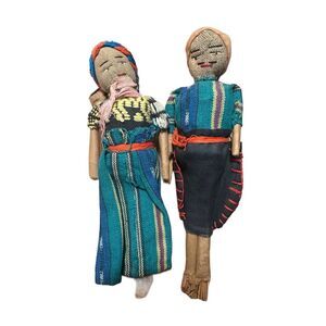 Two Handmade Folk Peruvian Dolls Mom Dad and Baby Vintage Fabric